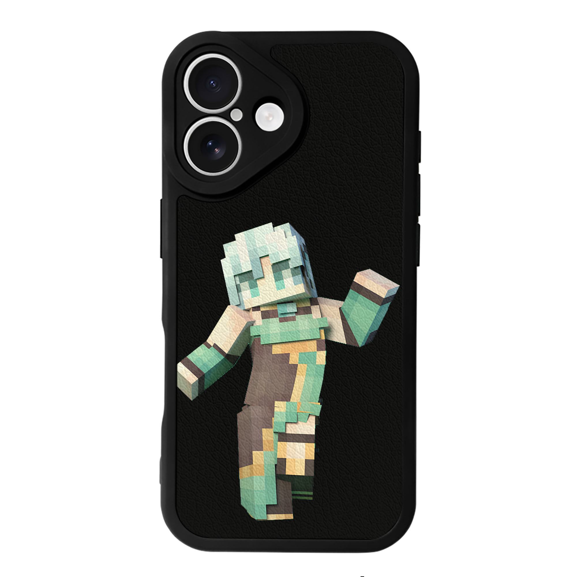 （画像用） マインクラフト ブロックの世界 Minecraft MC Block world 【iPhone 16シリーズ対応】シリコンスマホケース（レザー調） 材質：シリコン
